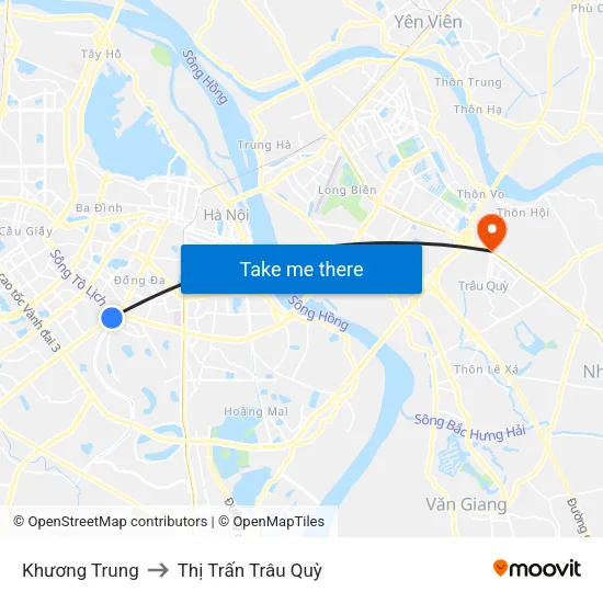 Khương Trung to Thị Trấn Trâu Quỳ map