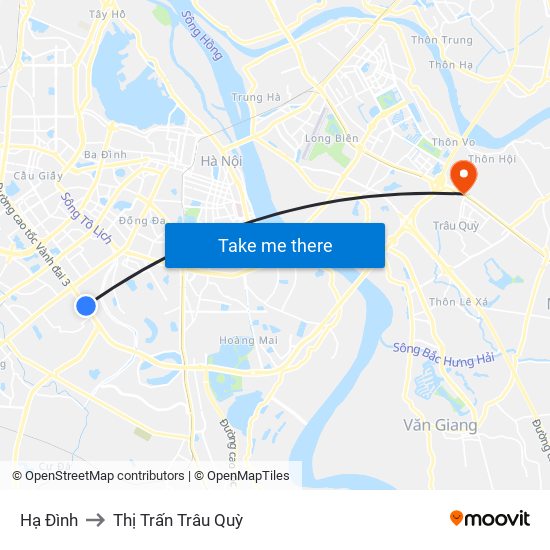 Hạ Đình to Thị Trấn Trâu Quỳ map