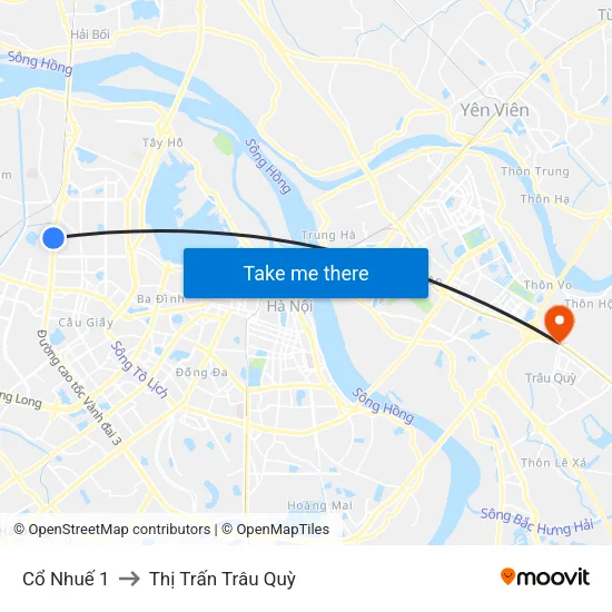 Cổ Nhuế 1 to Thị Trấn Trâu Quỳ map