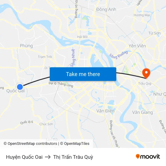 Huyện Quốc Oai to Thị Trấn Trâu Quỳ map