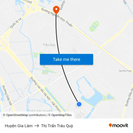 Huyện Gia Lâm to Thị Trấn Trâu Quỳ map