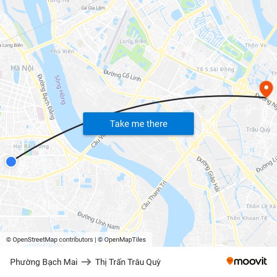 Phường Bạch Mai to Thị Trấn Trâu Quỳ map