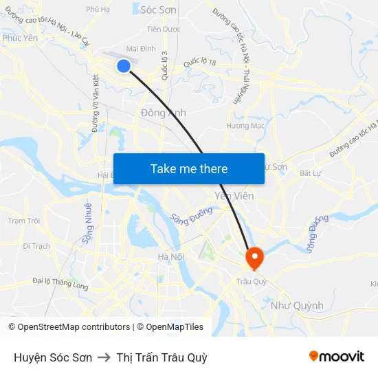 Huyện Sóc Sơn to Thị Trấn Trâu Quỳ map