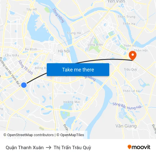 Quận Thanh Xuân to Thị Trấn Trâu Quỳ map
