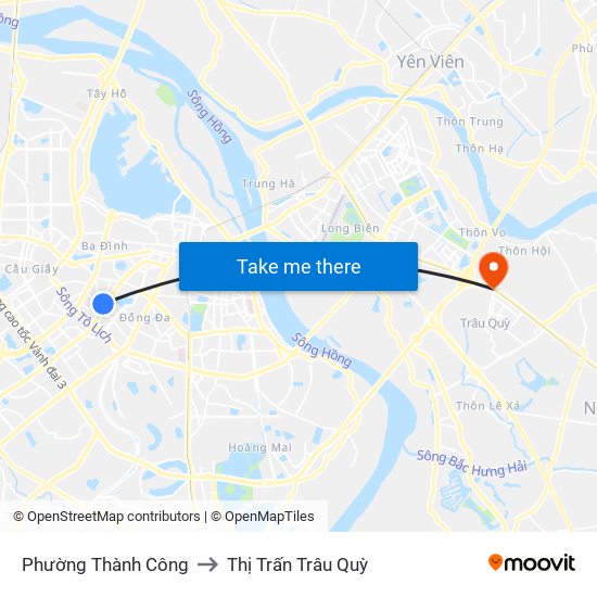 Phường Thành Công to Thị Trấn Trâu Quỳ map