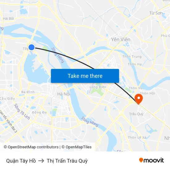 Quận Tây Hồ to Thị Trấn Trâu Quỳ map