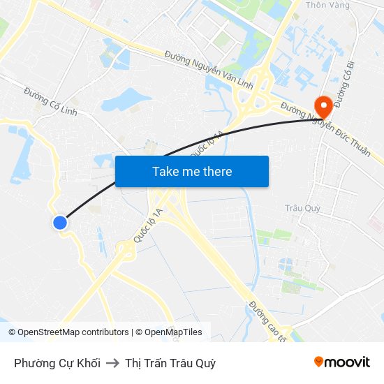 Phường Cự Khối to Thị Trấn Trâu Quỳ map