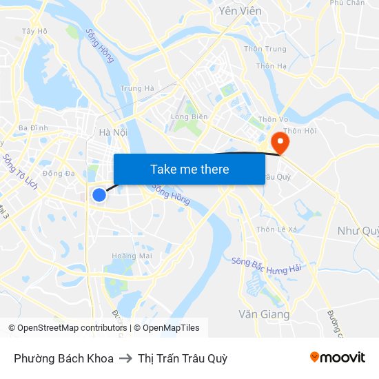 Phường Bách Khoa to Thị Trấn Trâu Quỳ map