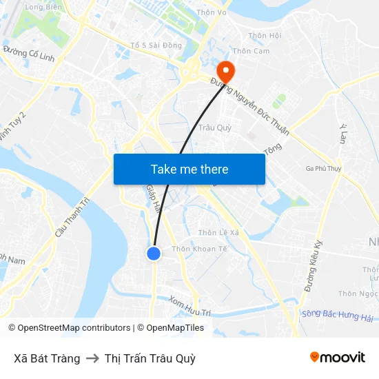 Xã Bát Tràng to Thị Trấn Trâu Quỳ map