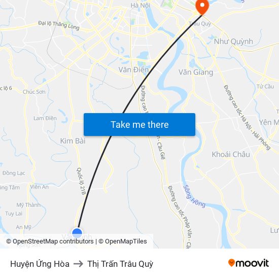 Huyện Ứng Hòa to Thị Trấn Trâu Quỳ map