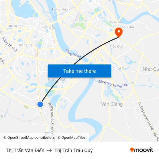 Thị Trấn Văn Điển to Thị Trấn Trâu Quỳ map