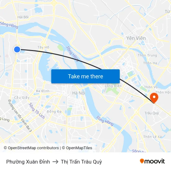 Phường Xuân Đỉnh to Thị Trấn Trâu Quỳ map
