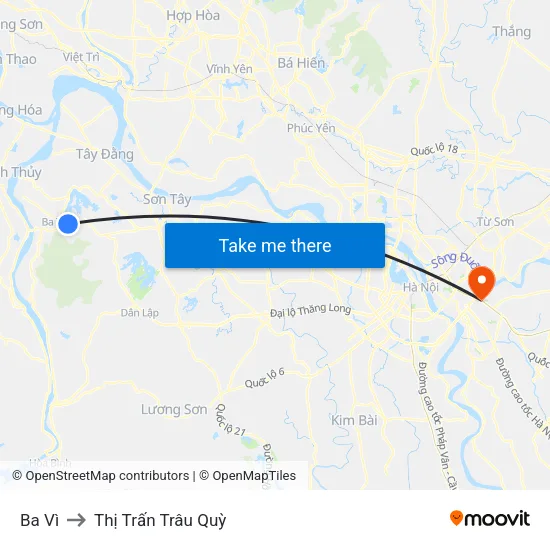 Ba Vì to Thị Trấn Trâu Quỳ map