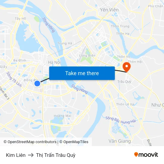 Kim Liên to Thị Trấn Trâu Quỳ map