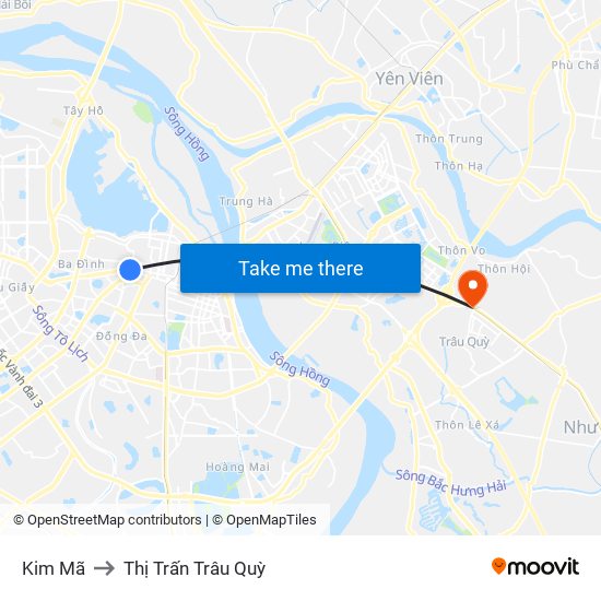 Kim Mã to Thị Trấn Trâu Quỳ map