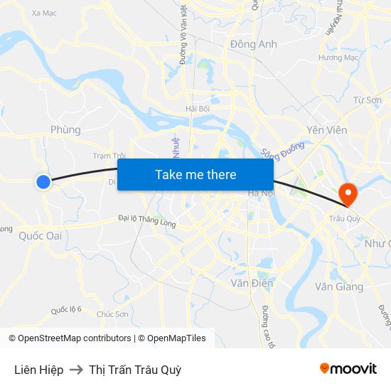 Liên Hiệp to Thị Trấn Trâu Quỳ map