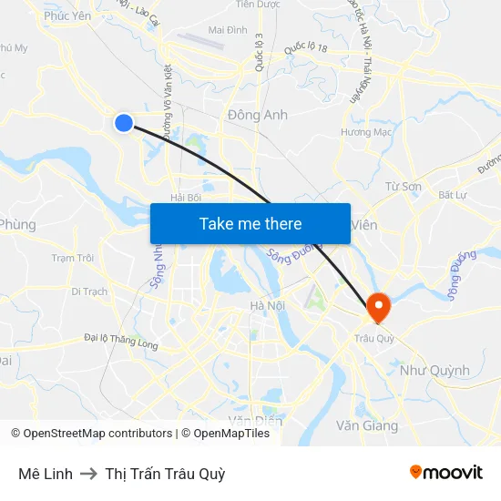 Mê Linh to Thị Trấn Trâu Quỳ map