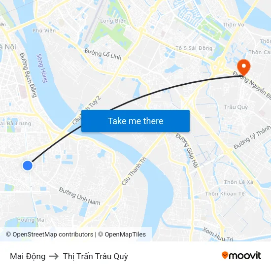 Mai Động to Thị Trấn Trâu Quỳ map