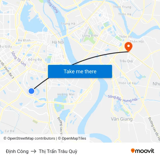 Định Công to Thị Trấn Trâu Quỳ map