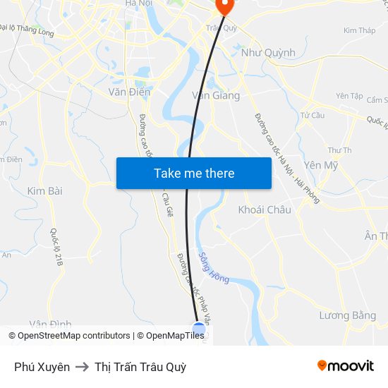 Phú Xuyên to Thị Trấn Trâu Quỳ map