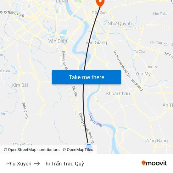 Phú Xuyên to Thị Trấn Trâu Quỳ map
