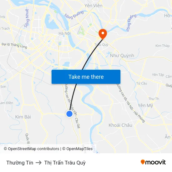 Thường Tín to Thị Trấn Trâu Quỳ map