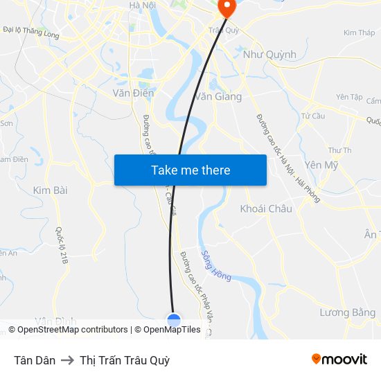 Tân Dân to Thị Trấn Trâu Quỳ map