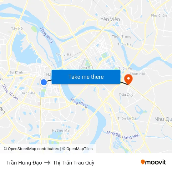 Trần Hưng Đạo to Thị Trấn Trâu Quỳ map