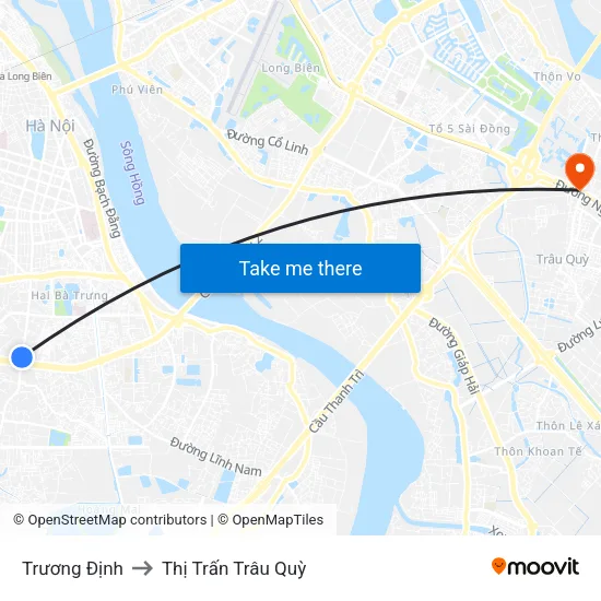 Trương Định to Thị Trấn Trâu Quỳ map