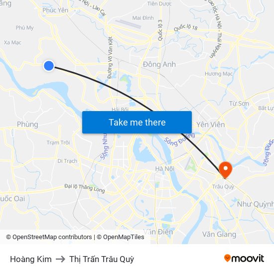 Hoàng Kim to Thị Trấn Trâu Quỳ map