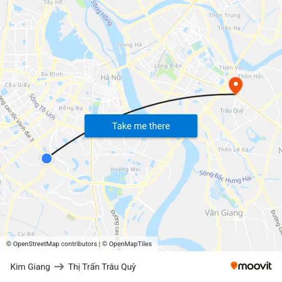 Kim Giang to Thị Trấn Trâu Quỳ map