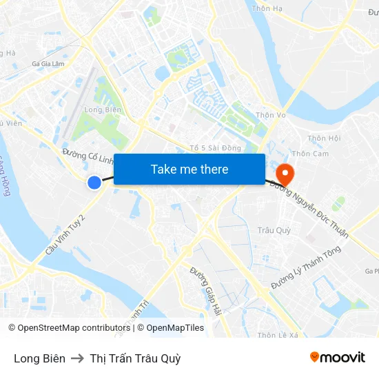 Long Biên to Thị Trấn Trâu Quỳ map