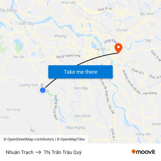 Nhuận Trạch to Thị Trấn Trâu Quỳ map