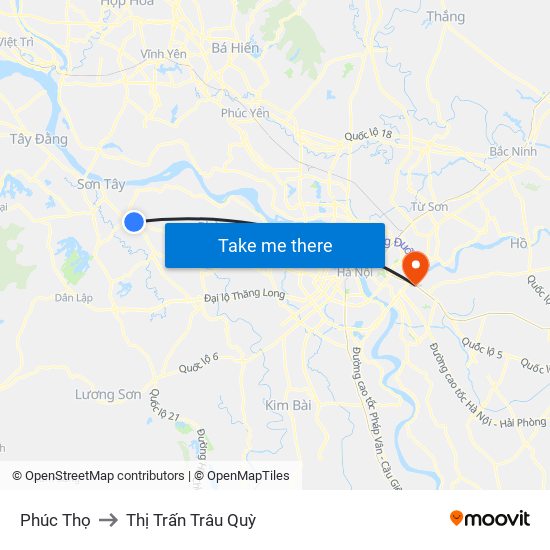 Phúc Thọ to Thị Trấn Trâu Quỳ map