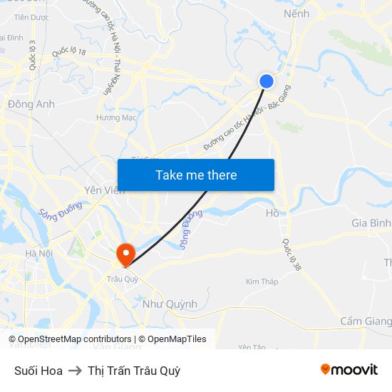 Suối Hoa to Thị Trấn Trâu Quỳ map