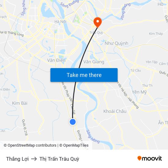 Thắng Lợi to Thị Trấn Trâu Quỳ map