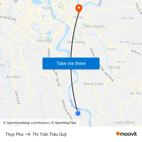 Thụy Phú to Thị Trấn Trâu Quỳ map