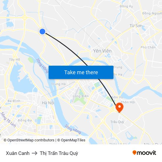 Xuân Canh to Thị Trấn Trâu Quỳ map