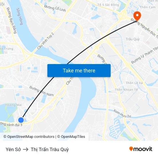 Yên Sở to Thị Trấn Trâu Quỳ map