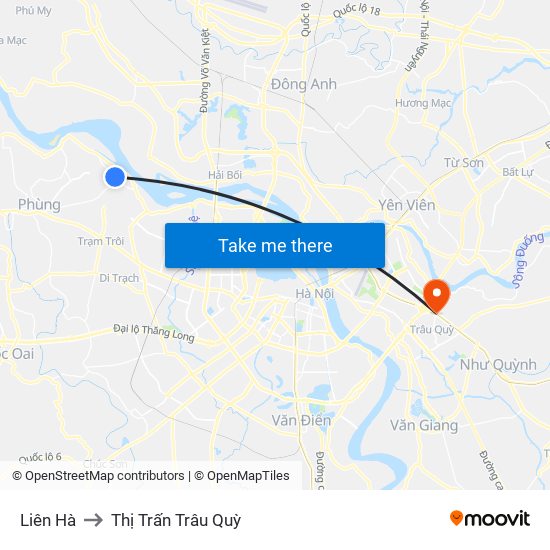 Liên Hà to Thị Trấn Trâu Quỳ map