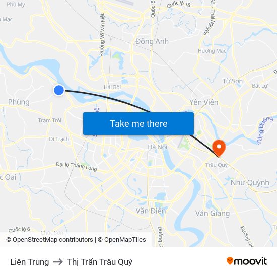 Liên Trung to Thị Trấn Trâu Quỳ map