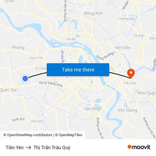 Tiền Yên to Thị Trấn Trâu Quỳ map