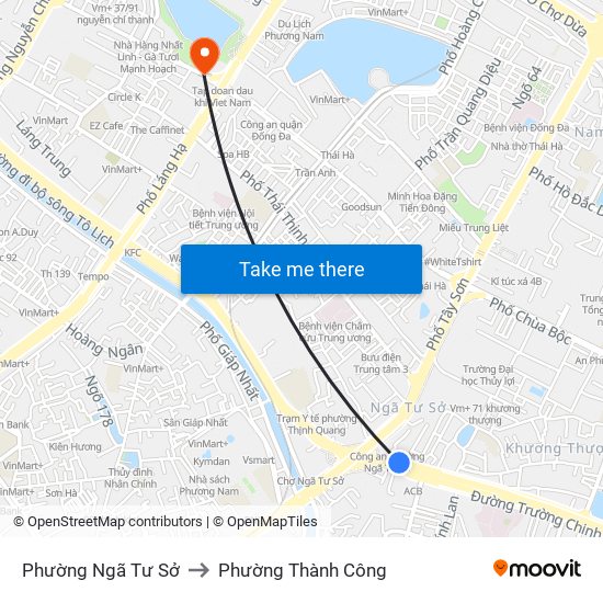 Phường Ngã Tư Sở to Phường Thành Công map