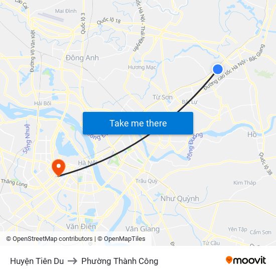 Huyện Tiên Du to Phường Thành Công map