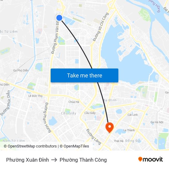 Phường Xuân Đỉnh to Phường Thành Công map