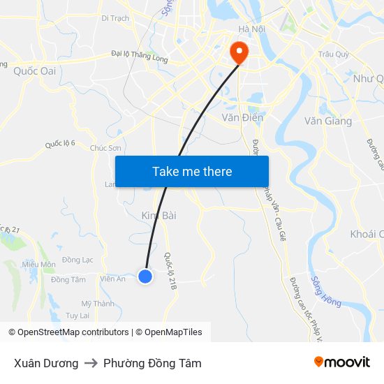 Xuân Dương to Phường Đồng Tâm map