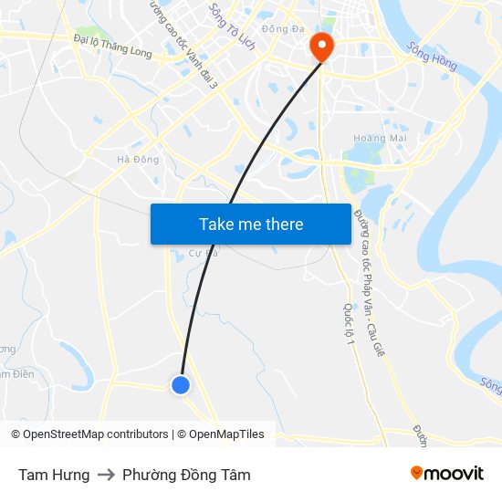 Tam Hưng to Phường Đồng Tâm map