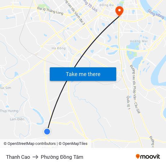 Thanh Cao to Phường Đồng Tâm map