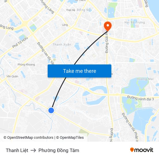 Thanh Liệt to Phường Đồng Tâm map