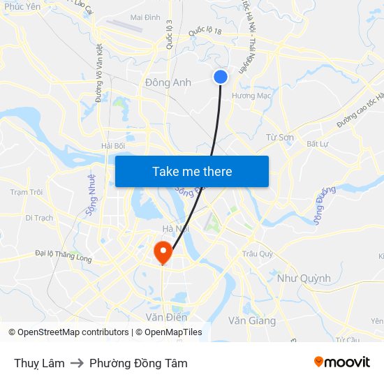 Thuỵ Lâm to Phường Đồng Tâm map